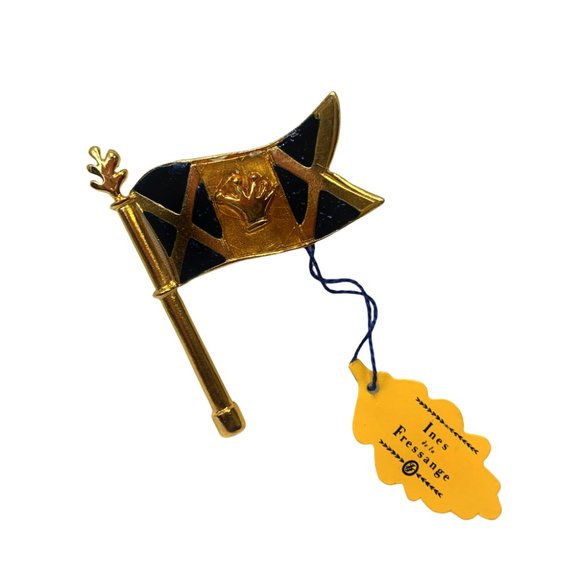 Ines de la Fressange Gold Gold Blue King Flag Brooch - Picture 1 of 4